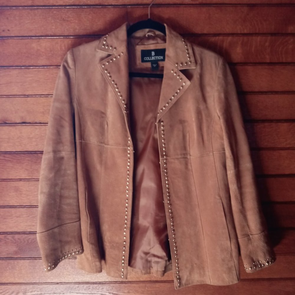 B Collection Suede Jacket with Gold Studded Trim, M